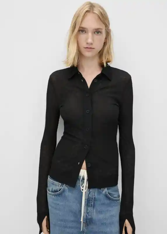 Blusa Lor Negro Talla L Mujer Mango