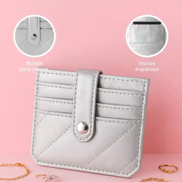 Tarjetero Con Líneas Bordadas Plata Serie Miniso