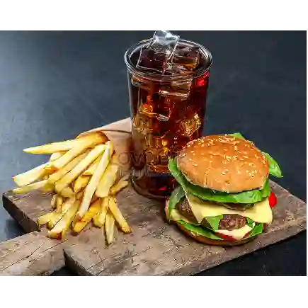 Combo Parejas Hamburguesas Carne con Papas y Gaseosa
