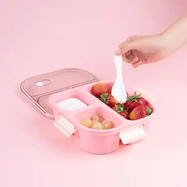 Contenedor Alimentos 3 Compartimentos Rosa 1200 mL Serie Miniso