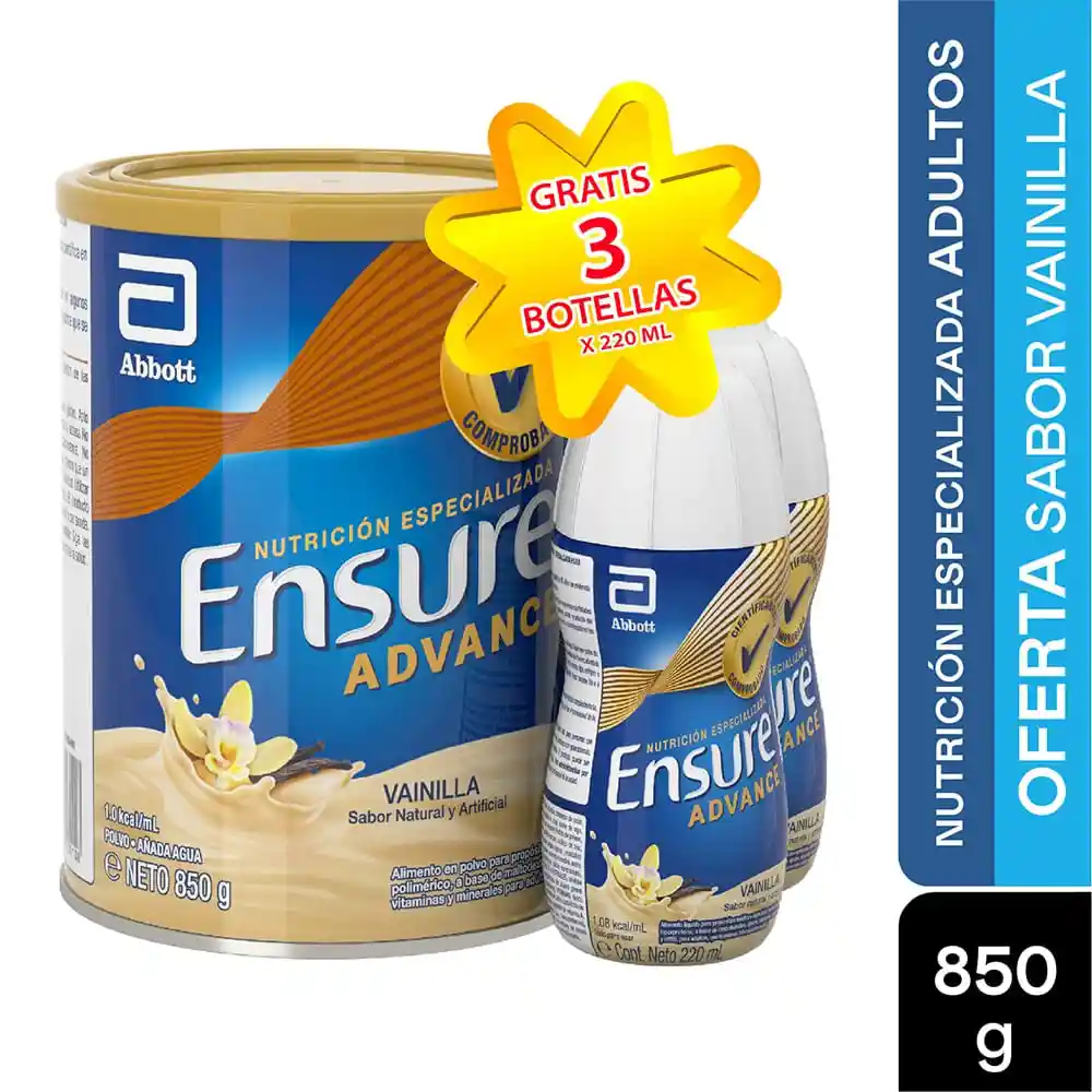 Oferta Ensure Advance Vainilla 850 G + 3 Ensure Advance 220 ML Sin Costo