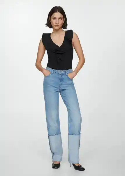 Top Popelín Negro Talla M Mujer Mango