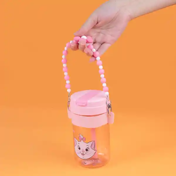 Vaso de Plástico Disney Cat Con Correa Con Cuentas Rosa Miniso