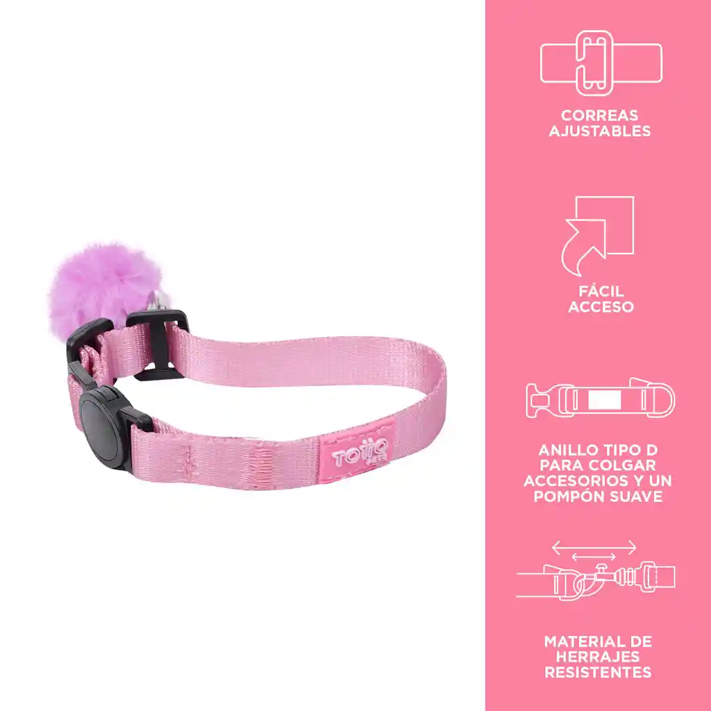 Totto Pets Collar Ajustable Gato Michi Rosa