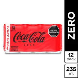 Gaseosa Coca-Cola ZERO 235ml x 12 Unds