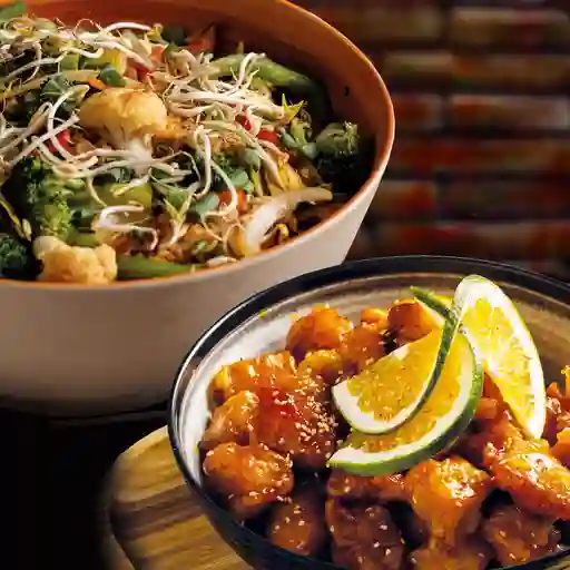 Combo 1/2 chino vegetales y pollonaranja