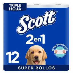 Papel Higiénico Scott 2 en 1 Jumbo Triple Hoja 12 Rollos