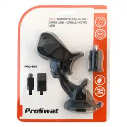 Proswat Set Soporte Celular Succión + Cargador Usb + Cable 13H