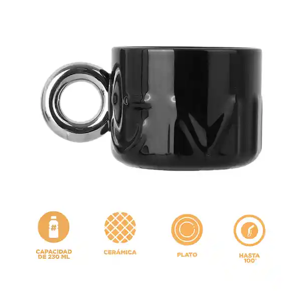 Taza de Cerámica Con Posavasos Serie Silver Grey Miniso
