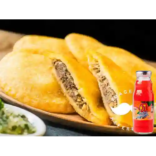 Arepahuevo con carne+hit tropical 250ml