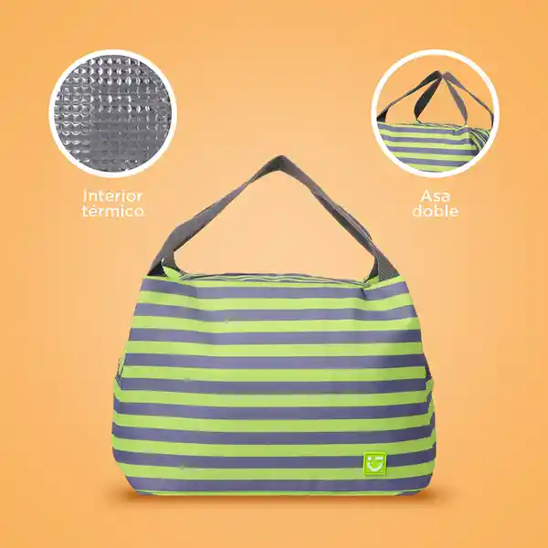 Lonchera Rayas Verde y Gris Miniso