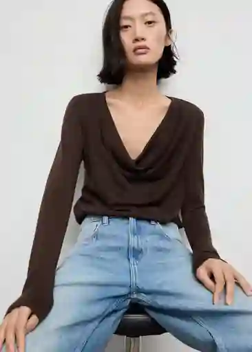 Saco Jersey Cascada Chocolate Talla S Mujer Mango