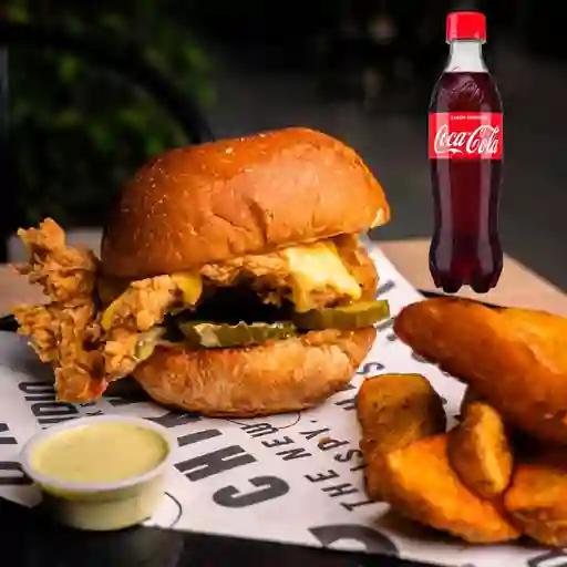 Chikken cheese burger + coca cola 400 ml