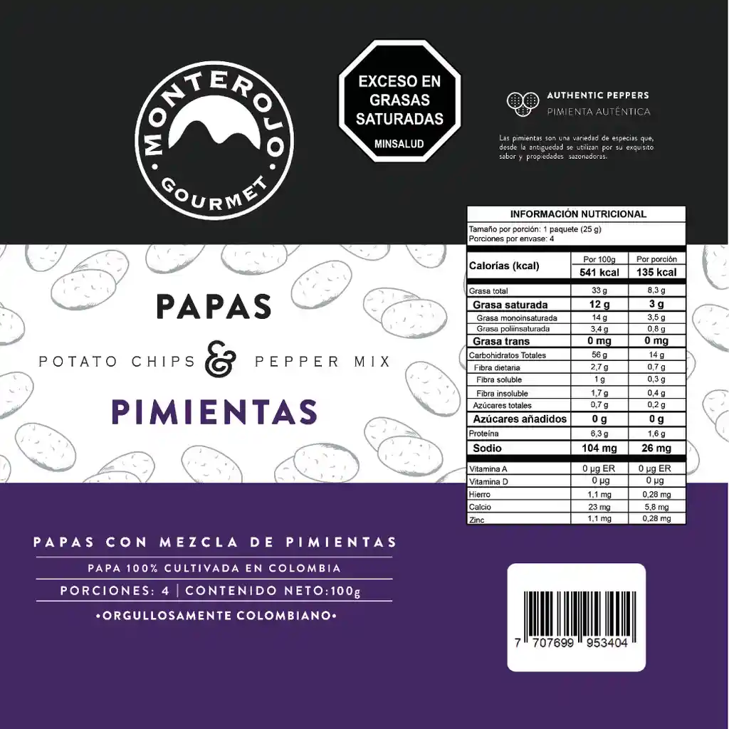 Papas Mezcla Pimienta 100gr MonteRojo Gourmet 