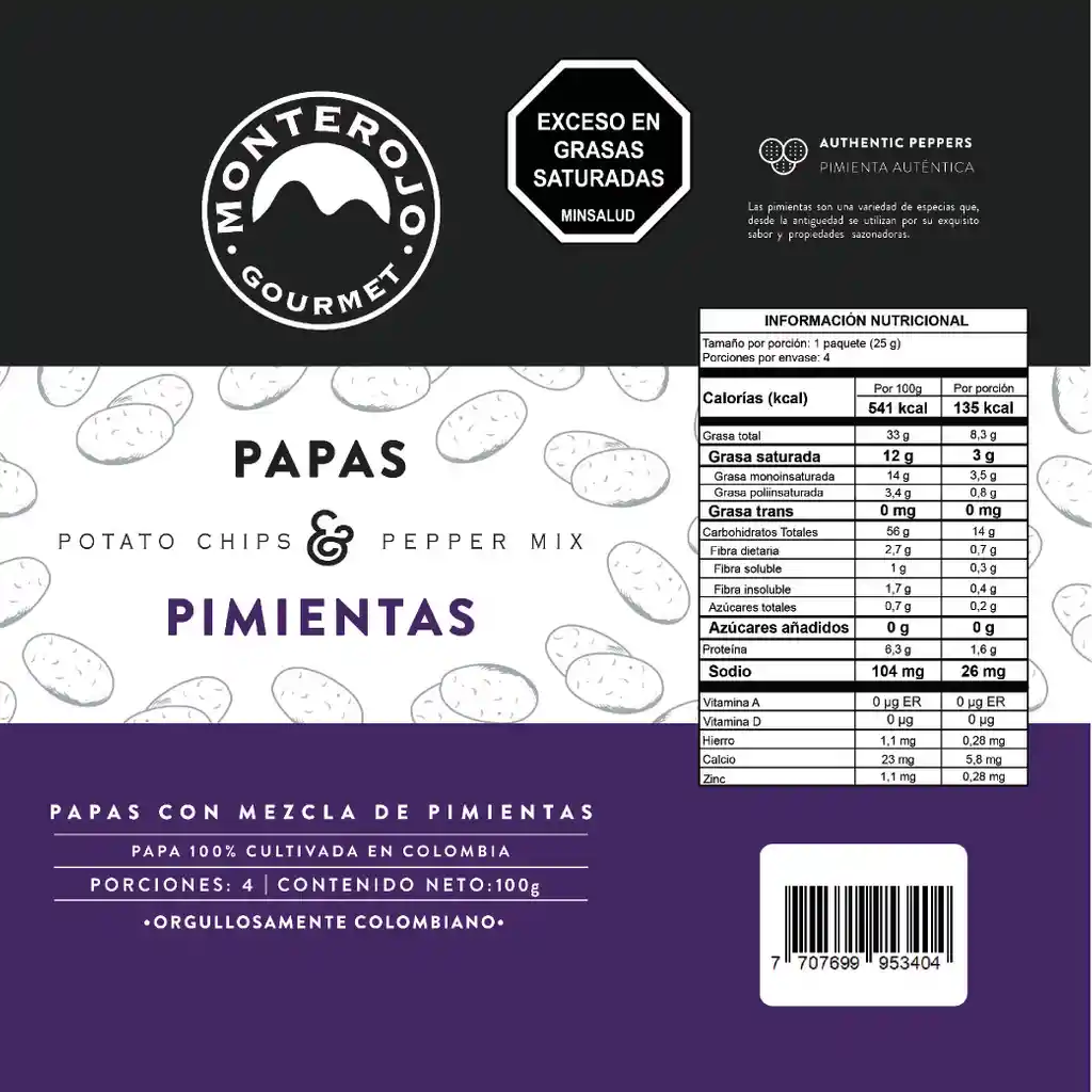 Monte Rojo Gourmet Papas Mezcla Pimienta