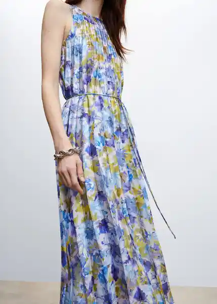 Vestido Bouquet Azul Talla S Mujer Mango