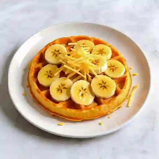 Waffle arequipe, banano y queso