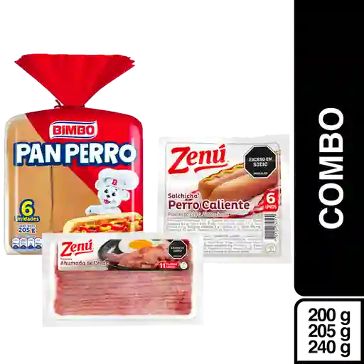Combo Salchicha Zenu + Pan de Perro Bimbo + Tocineta Zenu