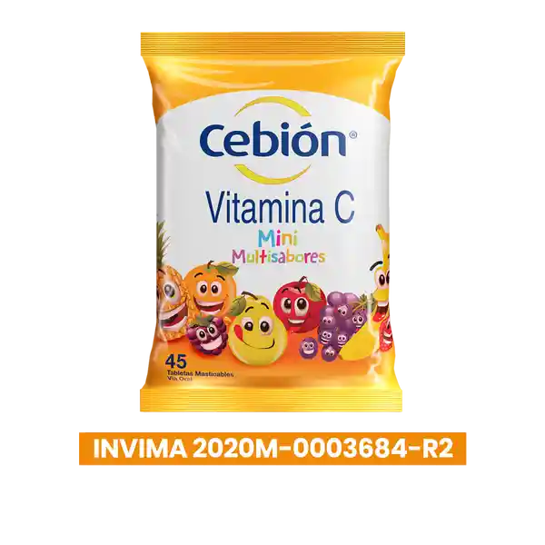 Cebión Minis tabletas masticables para niños Vitamina C Multi-Sabor con 45 unidades