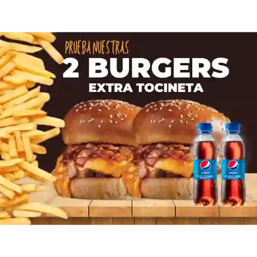 2 Burgers Extra Tocineta en Combo