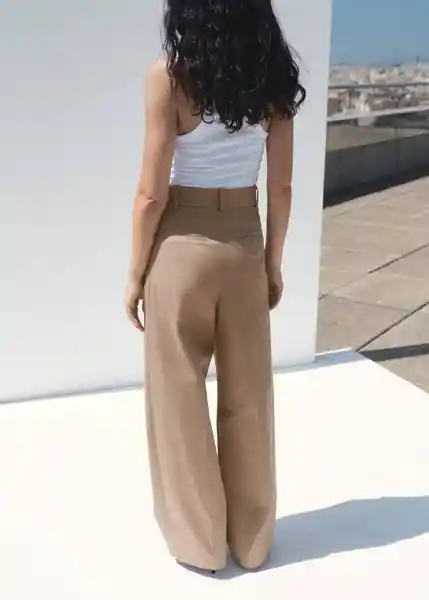 Pantalón Mila Beige Talla 40 Mujer Mango