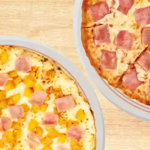 Pizza Jamón + Pizza Hawaiana