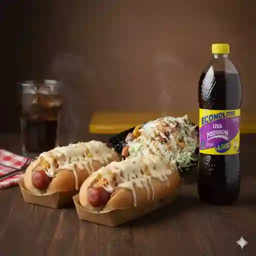 Combo 2 Perros Salchipapa Econolitro