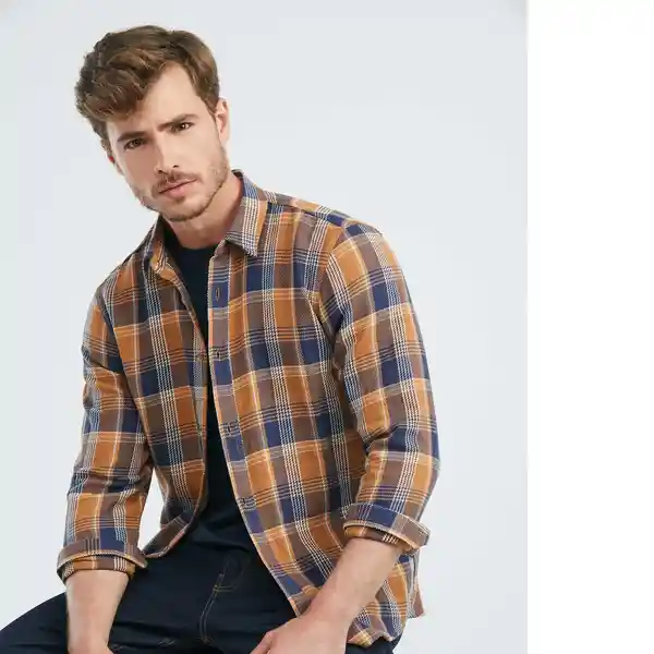 Camisa Plaid Shirt Manga Larga Caqui Medio Talla L Chevignon