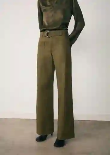 Pantalón Lázaro Khaki Talla 36 Mujer Mango