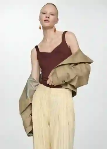 Top Rayo Marrón Talla M Mujer Mango