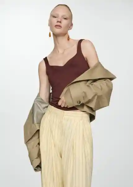 Top Rayo Marrón Talla M Mujer Mango