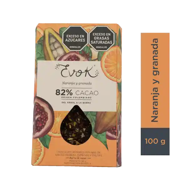 Evok Barra de Chocolate con Frutas 82 % Cacao