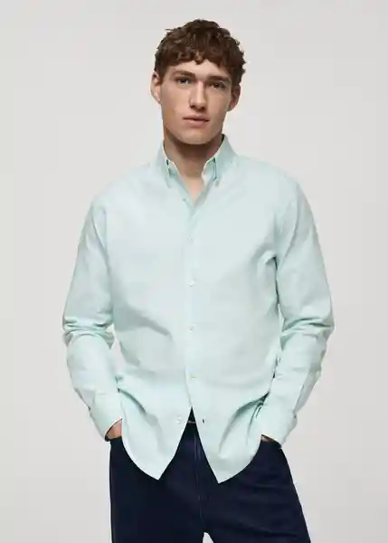 Camisa Oxford Verde Pastel Talla XL Hombre Mango