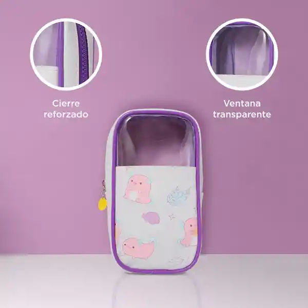 Cosmetiquera Serie Ajolote Tierno Ventana Morado Miniso