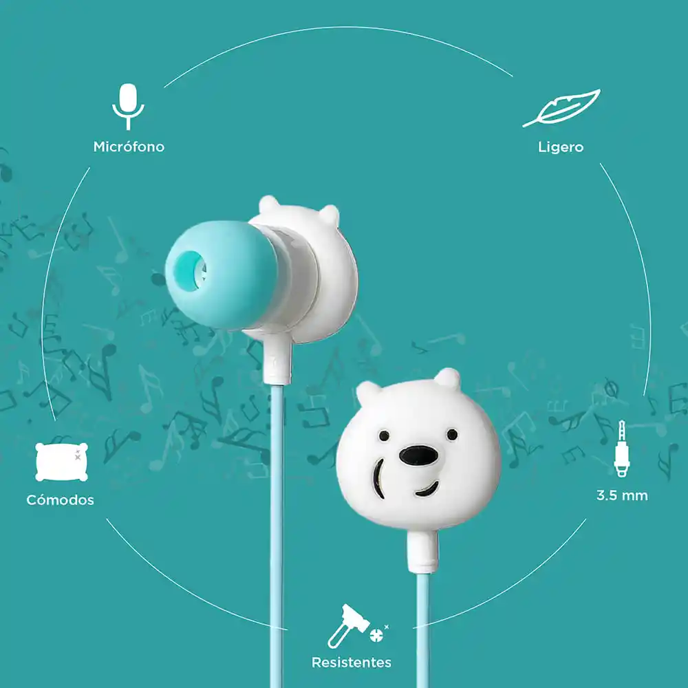 Miniso Audífonos de Cable we Bare Bears Azul 1.2 m