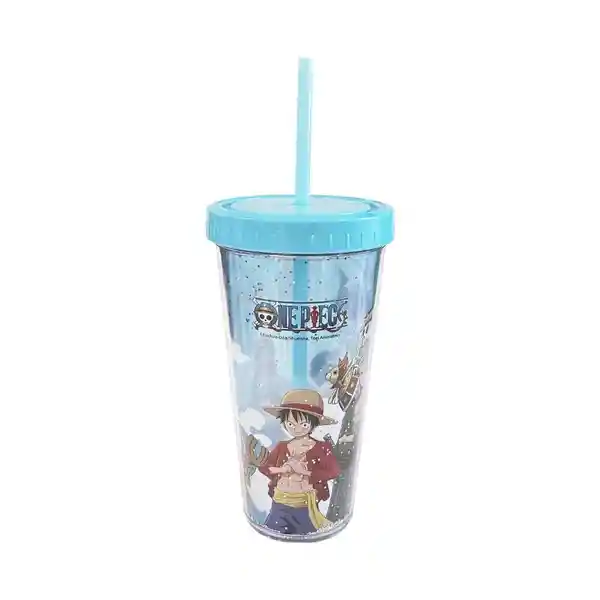 Vaso Plástico Doble Pared Pitillo Serie One Piece Azul Miniso