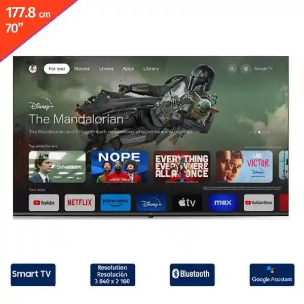 JVC Televisor Inteligente LED UHD de 177.8 cm LT-70KD548