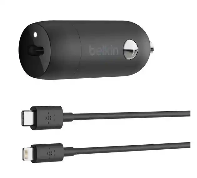 Belkin Cargador Carro Con Cable Usb-C a Lightning  +  Usb-A 20W