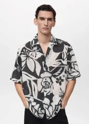 Camisa Pavone Negro Talla S Hombre Mango