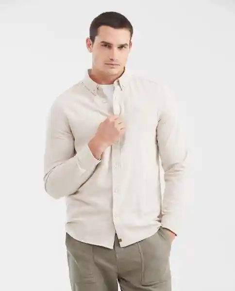 Camisa Twill Down Manga Larga Crudo Beige Claro M Chevignon