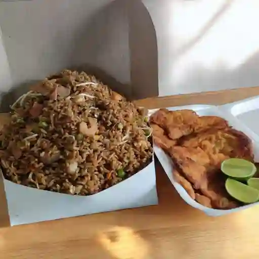 Arroz oriental familiar+dos chuletas