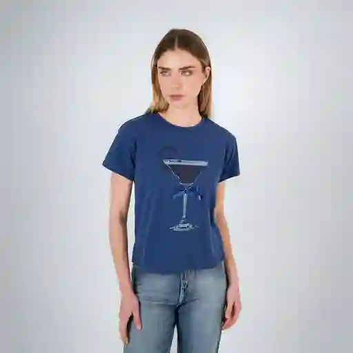 Camiseta Delantera Estampado Central Azul M Fuera de Serie