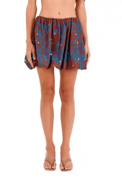 Falda Corta Coral-Palmeras Terracota XS Mercedes Campuzano