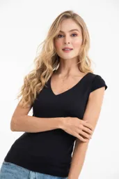 Camiseta Basica Escote V Color Negro Talla S Ragged