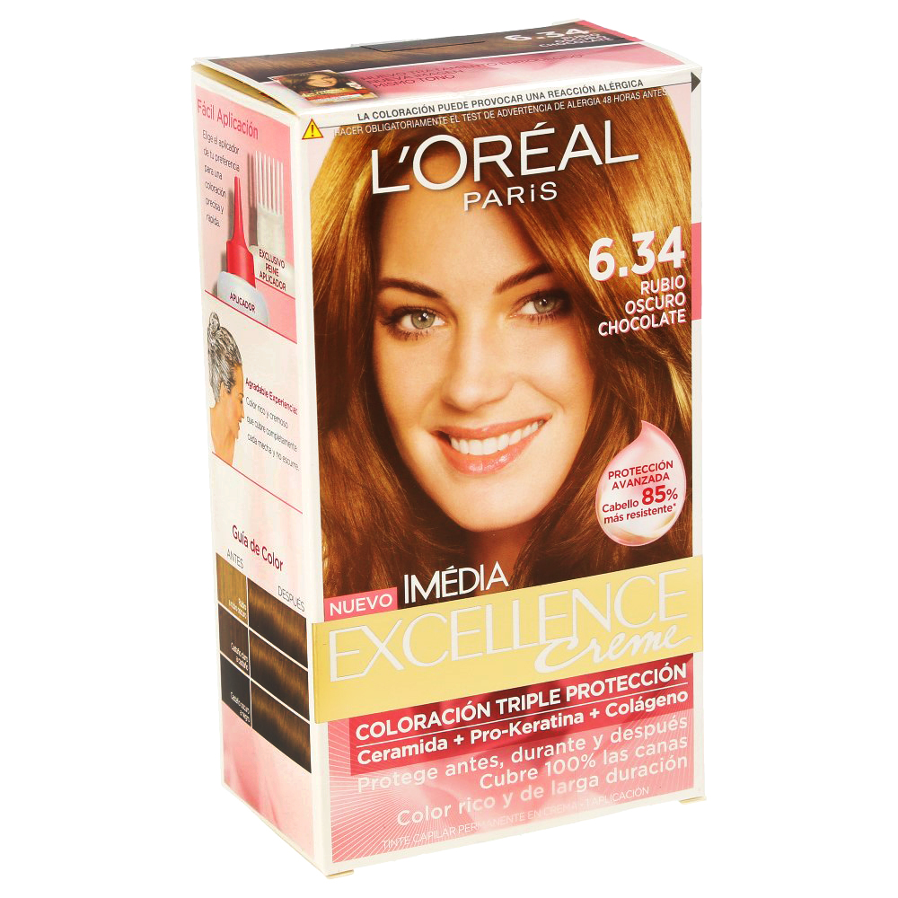 Tinte Capilar Permanente L'Oréal Paris Excellence Creme Tono 6.34 Rubio Oscuro Chocolate 169.5 ml