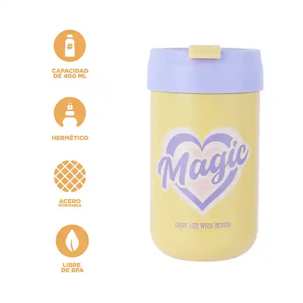 Botella Con Tapa Abatible de Serie Letters Beige 400 mL Miniso