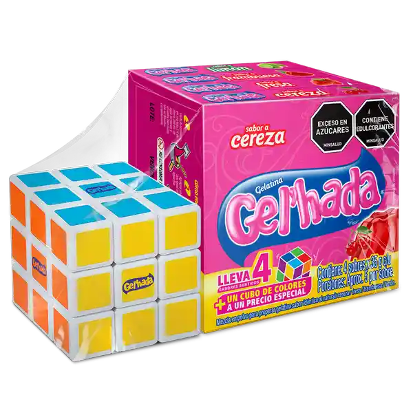 Gelatina Gelhada 4 Sabores Surtidos x 35gr + cubo didáctico colores. Precio Especial