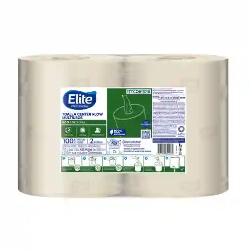 Elite Toalla Doble Hoja Center Flow Natural Multiusos
