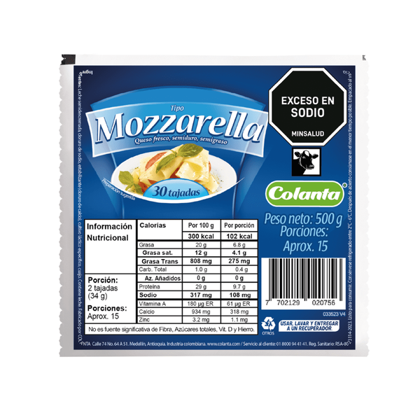 Colanta Queso Tipo Mozzarella Tajado 500 g