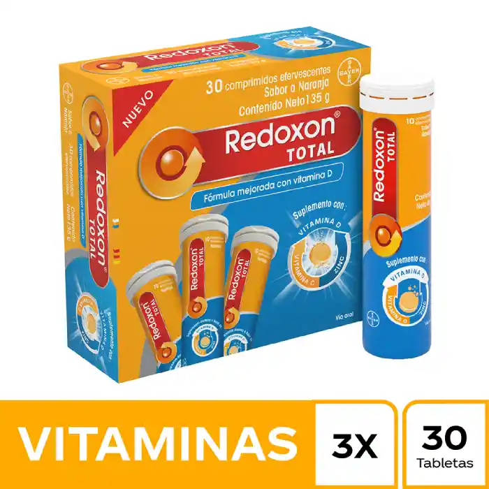 Redoxon Total Comprimidos Efervescentes Suplemento con Vitamina D Naranja